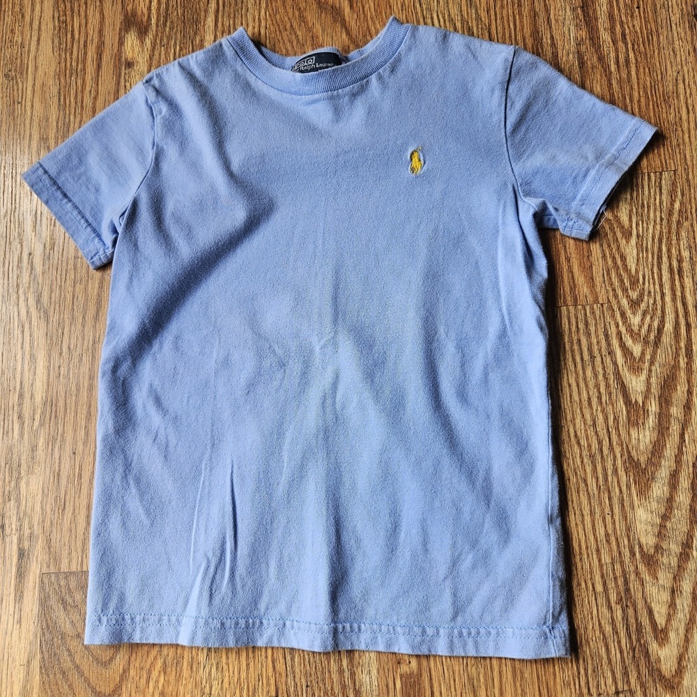 POLO RALPH LAUREN Boys Blue Pony Cotton Jersey T-Shirt Sporty Casual Size 7